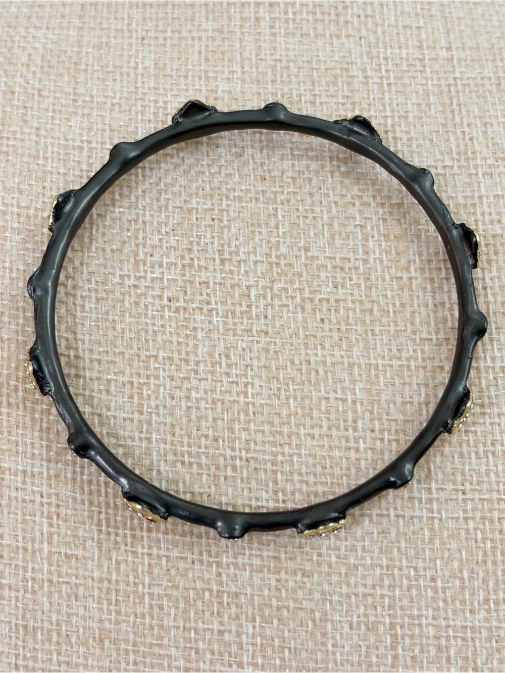 NWOT Black Bangle Bracelet Gold and clear stone accent stations
